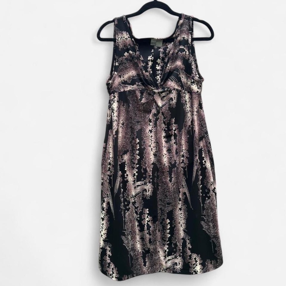 VINTAGE Y2K CITY DKNY BLACK ABSTRACT FLORAL PRINT MIDI DRESS